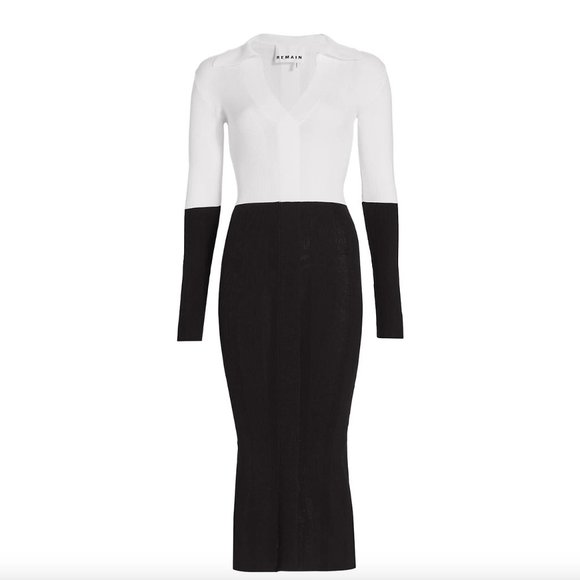 REMAIN Birger Christensen Joy Two-Tone Knit Midi Dress Size 8 NWOT - Picture 1 of 12